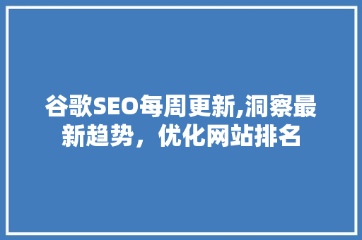 谷歌SEO每周更新,洞察最新趋势，优化网站排名