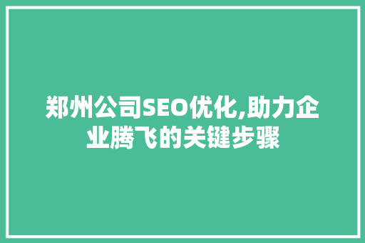 郑州公司SEO优化,助力企业腾飞的关键步骤