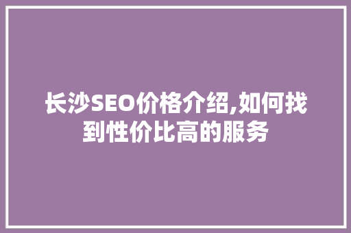 长沙SEO价格介绍,如何找到性价比高的服务
