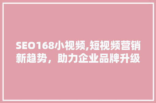 SEO168小视频,短视频营销新趋势，助力企业品牌升级