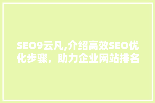 SEO9云凡,介绍高效SEO优化步骤，助力企业网站排名攀升