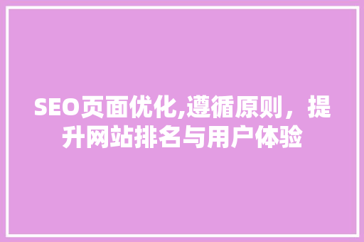 SEO页面优化,遵循原则，提升网站排名与用户体验