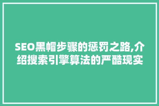 SEO黑帽步骤的惩罚之路,介绍搜索引擎算法的严酷现实