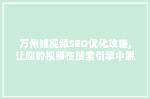 万州短视频SEO优化攻略,让您的视频在搜索引擎中脱颖而出