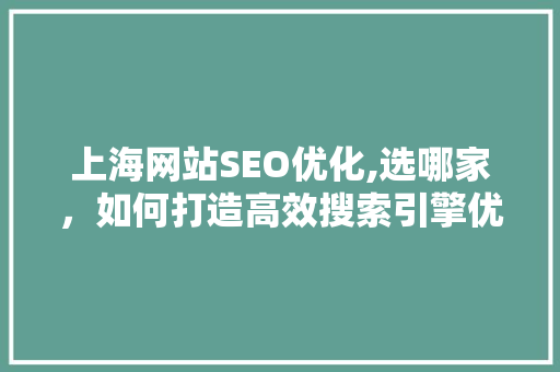 上海网站SEO优化,选哪家，如何打造高效搜索引擎优化方法