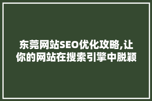 东莞网站SEO优化攻略,让你的网站在搜索引擎中脱颖而出