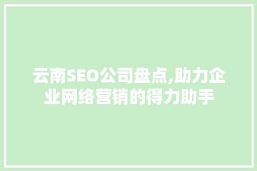 云南SEO公司盘点,助力企业网络营销的得力助手