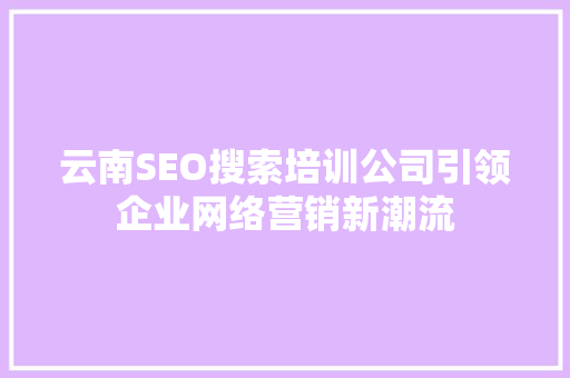 云南SEO搜索培训公司引领企业网络营销新潮流