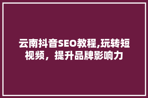 云南抖音SEO教程,玩转短视频，提升品牌影响力
