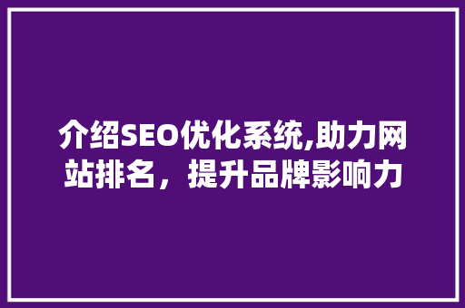 介绍SEO优化系统,助力网站排名，提升品牌影响力