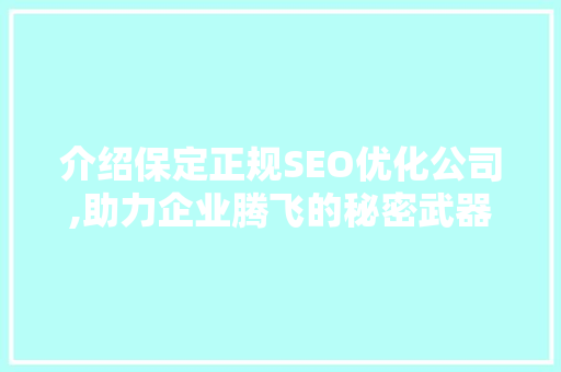 介绍保定正规SEO优化公司,助力企业腾飞的秘密武器