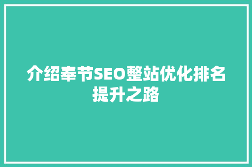 介绍奉节SEO整站优化排名提升之路