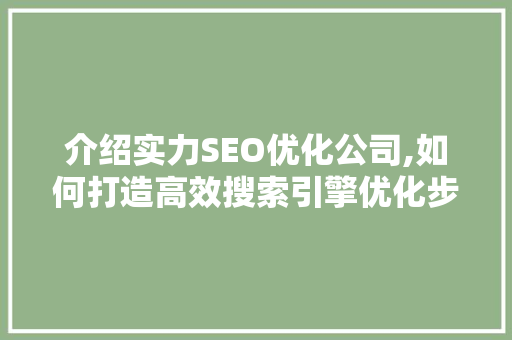 介绍实力SEO优化公司,如何打造高效搜索引擎优化步骤