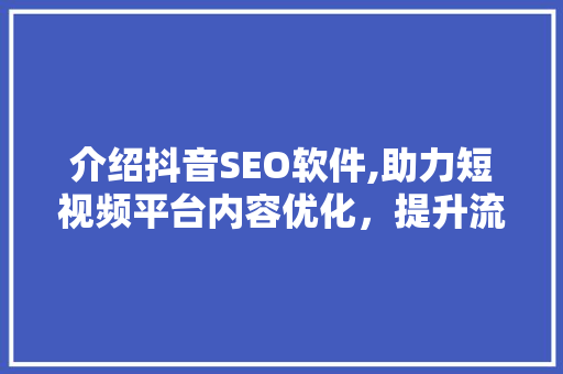 介绍抖音SEO软件,助力短视频平台内容优化，提升流量与曝光度