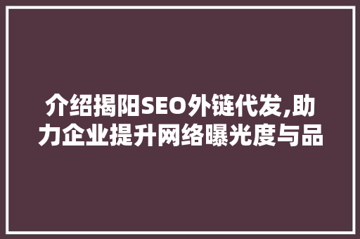 介绍揭阳SEO外链代发,助力企业提升网络曝光度与品牌影响力
