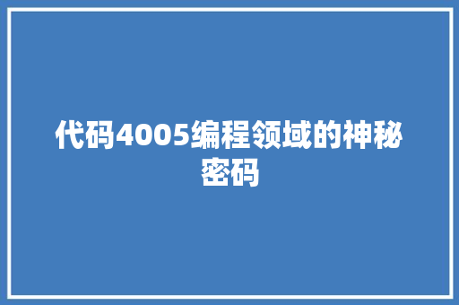 代码4005编程领域的神秘密码