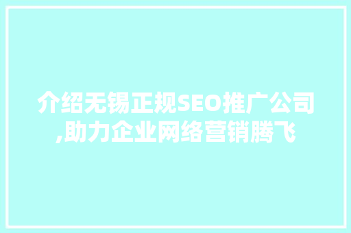 介绍无锡正规SEO推广公司,助力企业网络营销腾飞