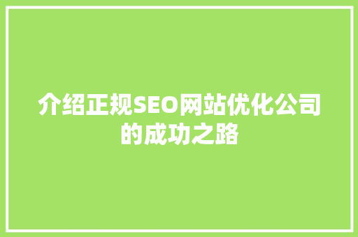 介绍正规SEO网站优化公司的成功之路