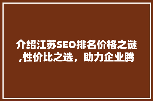 介绍江苏SEO排名价格之谜,性价比之选，助力企业腾飞