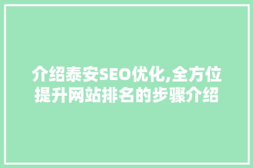 介绍泰安SEO优化,全方位提升网站排名的步骤介绍