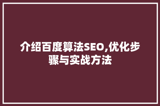 介绍百度算法SEO,优化步骤与实战方法