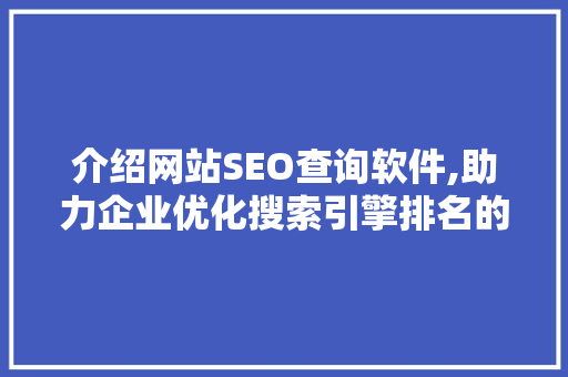 介绍网站SEO查询软件,助力企业优化搜索引擎排名的利器