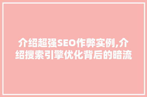介绍超强SEO作弊实例,介绍搜索引擎优化背后的暗流涌动