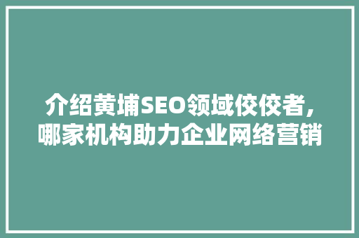 介绍黄埔SEO领域佼佼者,哪家机构助力企业网络营销一臂之力