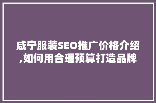 咸宁服装SEO推广价格介绍,如何用合理预算打造品牌影响力