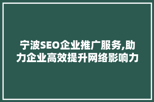 宁波SEO企业推广服务,助力企业高效提升网络影响力