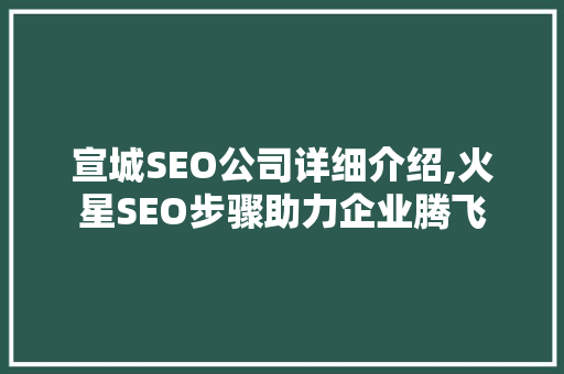 宣城SEO公司详细介绍,火星SEO步骤助力企业腾飞