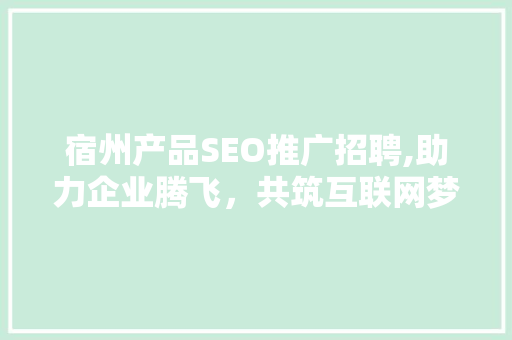 宿州产品SEO推广招聘,助力企业腾飞，共筑互联网梦想