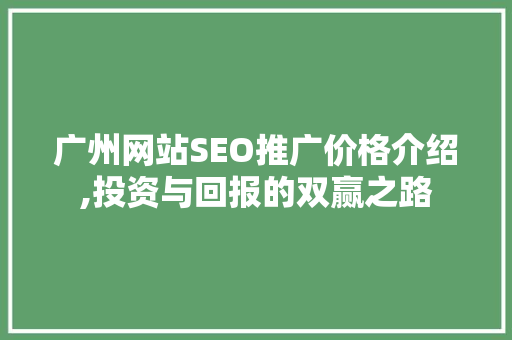 广州网站SEO推广价格介绍,投资与回报的双赢之路