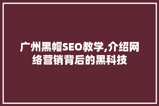 广州黑帽SEO教学,介绍网络营销背后的黑科技