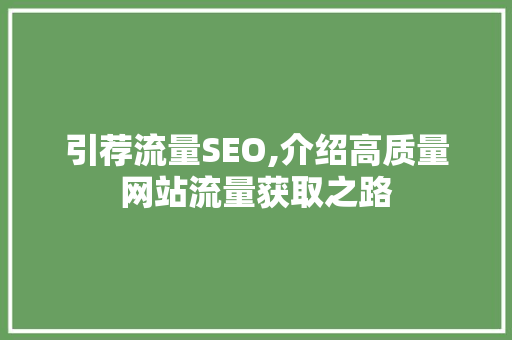 引荐流量SEO,介绍高质量网站流量获取之路