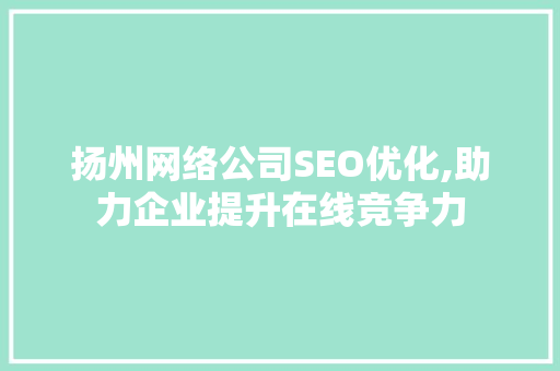 扬州网络公司SEO优化,助力企业提升在线竞争力