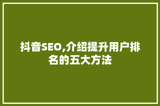 抖音SEO,介绍提升用户排名的五大方法