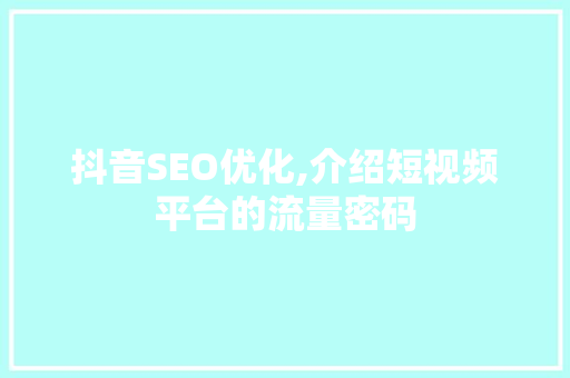 抖音SEO优化,介绍短视频平台的流量密码