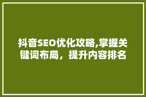 抖音SEO优化攻略,掌握关键词布局，提升内容排名