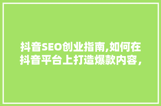 抖音SEO创业指南,如何在抖音平台上打造爆款内容，实现盈利增长