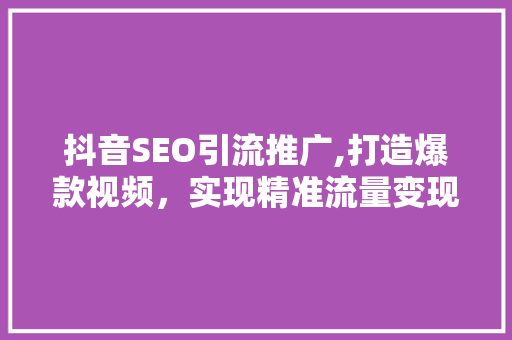 抖音SEO引流推广,打造爆款视频，实现精准流量变现