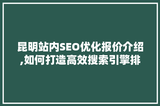 昆明站内SEO优化报价介绍,如何打造高效搜索引擎排名