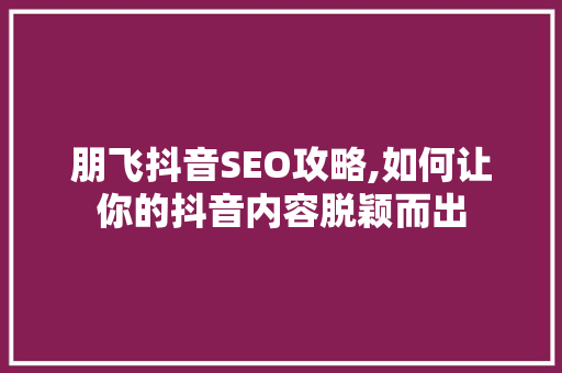 朋飞抖音SEO攻略,如何让你的抖音内容脱颖而出