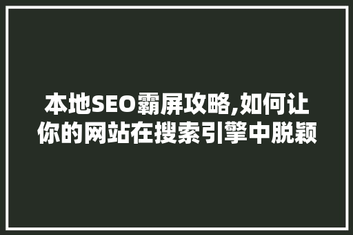 本地SEO霸屏攻略,如何让你的网站在搜索引擎中脱颖而出
