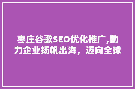 枣庄谷歌SEO优化推广,助力企业扬帆出海，迈向全球市场