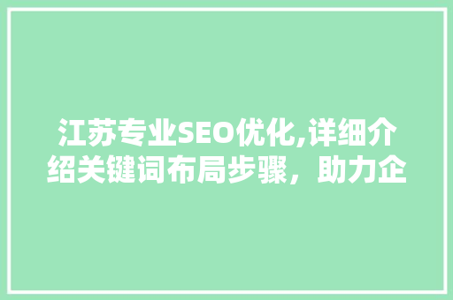 江苏专业SEO优化,详细介绍关键词布局步骤，助力企业网站排名飙升