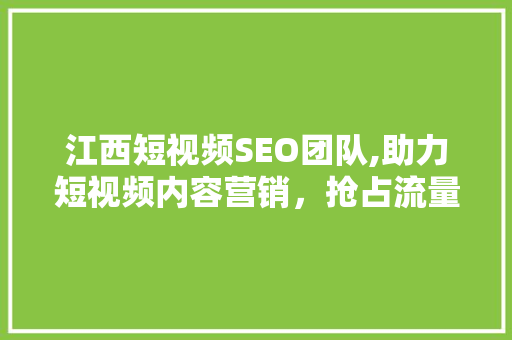 江西短视频SEO团队,助力短视频内容营销，抢占流量高地