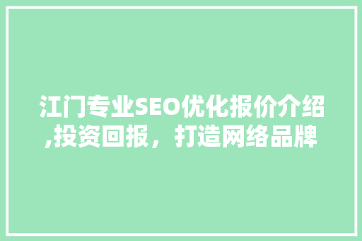江门专业SEO优化报价介绍,投资回报，打造网络品牌新高度