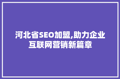 河北省SEO加盟,助力企业互联网营销新篇章