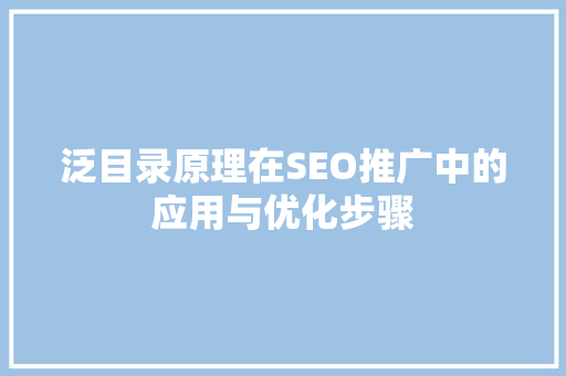 泛目录原理在SEO推广中的应用与优化步骤